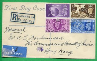 Gb 1948 Registered Fdc Olympic Games Eastborne 29 Jul To Hong Kong