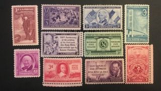 10 Never Hinged  Vintage All Different 3 Cent Stamps.  Lot 4