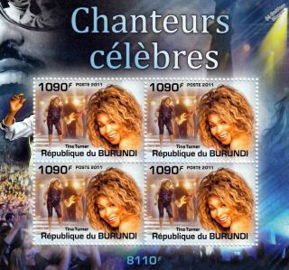 Tina Turner Singer Songwriter Rock Music Stamp Sheet 3 Of 5 (2011 Burundi)