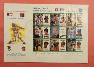 1989 Fdc Cover St Vincent Baseball Players Series 2 S/s Cachet 5