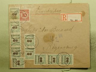 Dr Who 1923 Germany Jettingen Registered Strip/pair To Regensburg E50421