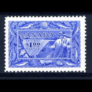Canada 1951 $1 Fisherman.  Sg 433.  Lightly Hinged.  Small Gum Bend.  (bh507)