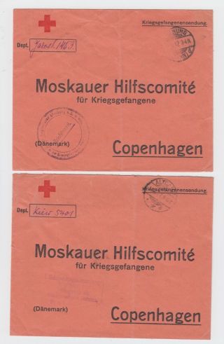 Ww1 German Red Cross Pair Covers To Copenhagen Moscow Assistance Committee 1917