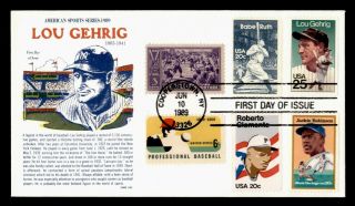 Dr Who 1989 Baseball 855 Sports Lou Gehrig Babe Ruth Jackie Robinson Fdc C132010