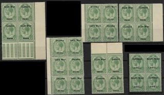 South West Africa 1923 Kgv ½d Green Ovpts X 5 Blocks Of 4 & 1 Block Of 6 Mnh