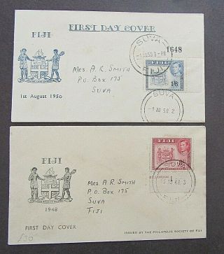 Fiji - Gv1 8d & 1/6 On Illustrated 1st Day Covers - Marginal With Plate No 