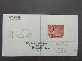 Seychelles - Gv1 1938 5r Red High Value - On Registered Cover To Usa