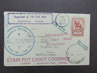 Tonga - Example Of 1935 Tin Can Mail Cover - Australia Franking