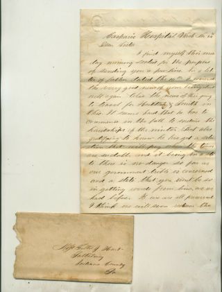 Ca1862 Civil War Era Soldier Letter Datelined Casparis Hospital Washington Dc