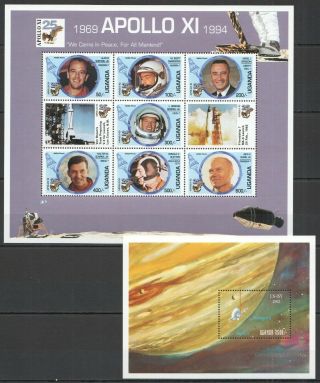 H149 Uganda Space 25th Anniversary Of Apollo 11 Space Year 1992 Kb,  Bl Mnh