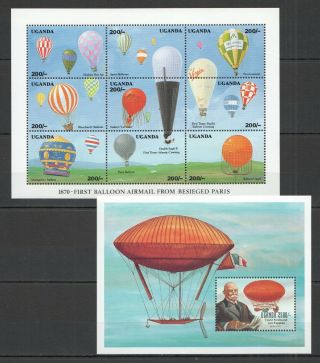 H146 Uganda Transport Aviation Balloons Airmail Paris Airships Kb,  Bl Mnh