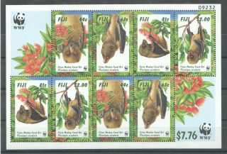 D1558 Fiji Fauna Wwf Wild Animals Bats 1kb Mnh