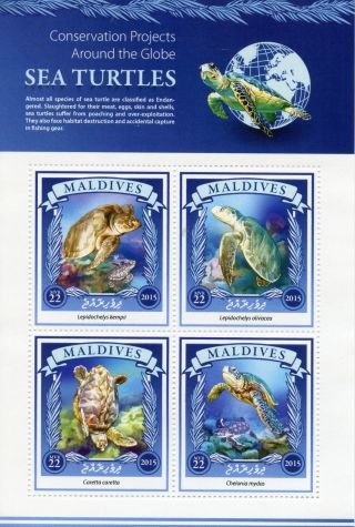 Maldives 2015 Mnh Sea Turtles Conservation Projects 4v Ms Marine Reptiles Stamps