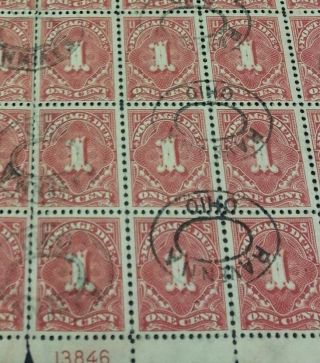 1917 1 cent Postage Due Stamp Sheet Scott J61 - 100 Stamp Sheet Pre - Canceled NH 3