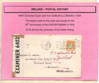 Ireland 1941 Easter Rising 25th Anniversary Censored Cover Dublin To London