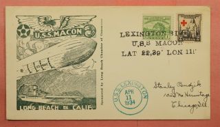 1934 Naval Uss Lexington Ship Sights Airship Uss Macon Cachet