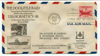 Usa 1948 Airmail Coil Issue - Jimmy Doolittle Raid - Cachet Fdc Cover -