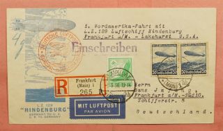 1936 Germany Hindenburg Zeppelin Airmail Frankfurt Registered To Usa