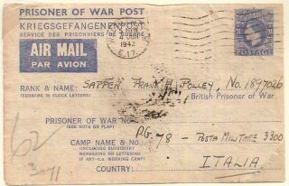 1942 Gb Prisoner Of War 2½d Letter Sheet W/italian Censor Mark - Italy