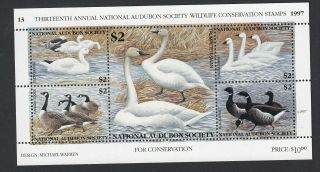 Usa National Audubon Society Conservation Stamps 1997 S/s Swans Geese Goose