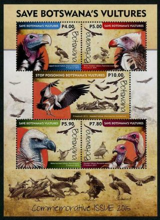 Herrickstamp Issues Botswana Sc.  987a Vultures Souvenir Sheet Nh