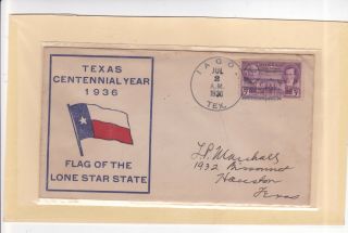 776 Iago Texas Centennial 7/2/36 " Lone Star Flag " Cover: Wharton County