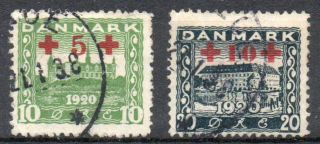 Denmark Sc B1 - 2 1921 Red Cross Surcharge Stamp Set
