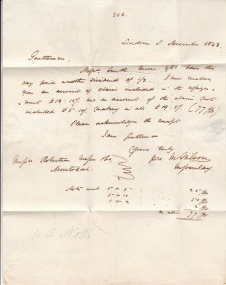 Canada 1843 Triple Rate Money Letter London ON to Montreal 4s6d Rate 2