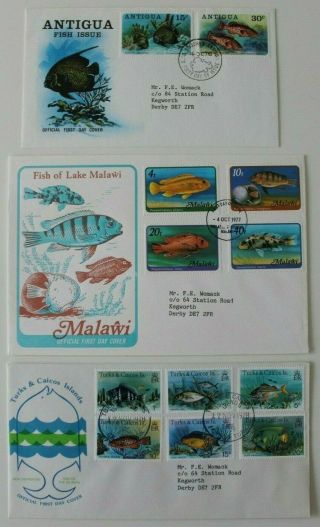 Antigua 1976 Malawi 1977 Turks & Caicos 1978 Fish Official Fdc Cover X 3