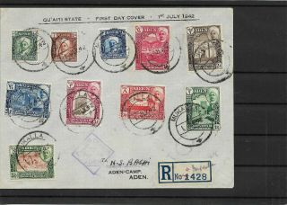 Aden Qu’aiti State Registered Complete Set Sg 1 - 11 15x On Cover £675 (q91)
