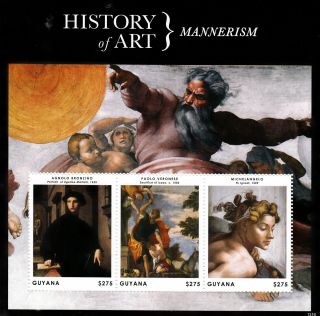 Guyana 2013 Mnh History Of Art Mannerism Bronzino Michelangelo 3v M/s Stamps