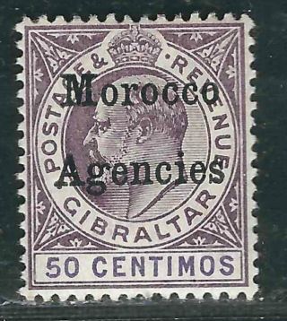 Great Britain (uk) Morocco Sg 21 50c Purp & Blk Mlh Vf 1905 Gcv $102.  00