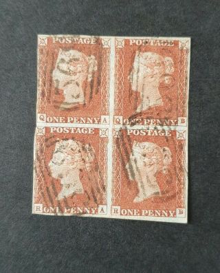Gb Queen Victoria Sg 8/12 1d Value Block Of 4 Fine