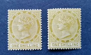 Tobago Stamps,  Scott 23 And Hinged,  One With Slash Above E Of Postage