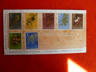 1961 Suriname Local Produce Set Of 7 Stamps Fdc 1st March
