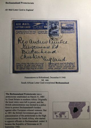 1948 Bechuanaland Air Letter Stationery Cover To Birkenhead England