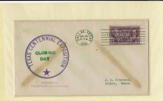776 Texas Centennial Dallas Stamp Collectors Club 11/29/1936 " Last Day " Cover