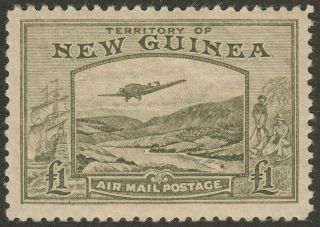 Guinea 1939 Kgvi Bulolo Airmail £1 Olive - Green Sg225 Cat £140 Tiny Thin