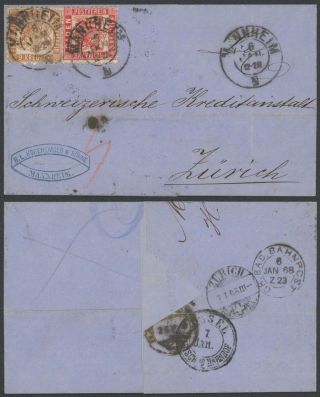 Germany Baden 1868 - Cover Mannheim To Zurich Switzerland 35201/5
