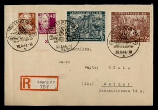 Dr Who 1949 Germany Leipzig Fair Special Cancel Registered To Weimar E56642