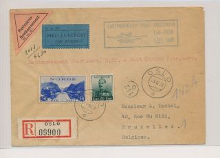 Lk52832 Norway 1939 Air Mail To Brussels Registered Cover