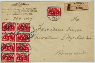 Poland 1920; Official Military Registered Mail Cover From Rzeszow To Krakow (gr)