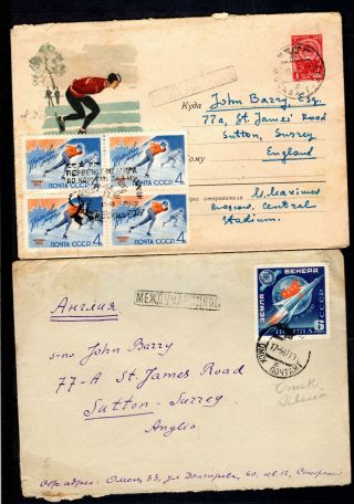Russia Russland 1961 - 1962 Ussr 2 X Olympic Rocket Covers To Uk Gb