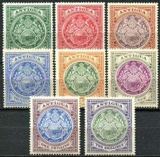 Antigua 1908 " Arms Issue,  Wmk Mca,  Sg 41 - 50,  Hinged,  Cv £170