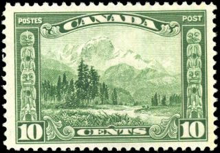 Canada 155 Vf Og Nh 1928 Scroll Issue 10c Green Mount Hurd,  Bc Cv$60.  00