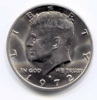 Kennedy 1972 D U.  S.  Uncirculated Half Dollar Coin - 50 Cents - Denver