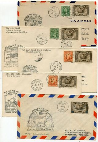 Canada Airmail Ffc 1934 - 1939 Alberta / Bc - Group Of Five Different Covers -