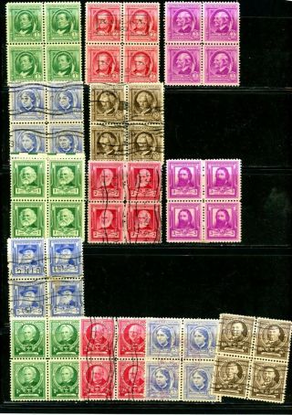 Us Famous American Blocks Of 4 Stamps - - Variety Of Issues - Cv=$36.  00