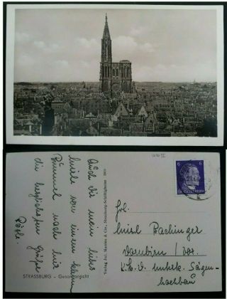 Rare C.  1940 Germany Postcard " Strassburg " Ties 6 Pfg Stamp Canc Offenbach