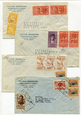 Bolivia 1939 / 1940 Group Of Four Attractive Airmail Rate Covers To Ny Usa -